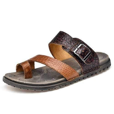 Men Metal Buckle Crocodile Pattern Clip Toe Sandals